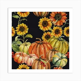 Pumpkins And Sunflowers 3 Art Print