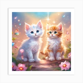 Two Kittens In The Garden Art Print