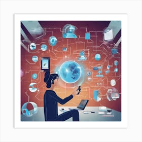Woman Working On A Computer Art Print