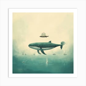 Whales And Ships Art Print