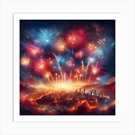 A Beautiful Image Of Fireworks In The Sky 3 Art Print