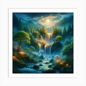 Waterfall In The Forest 54 Art Print