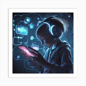 Young Girl With Headphones 1 Art Print