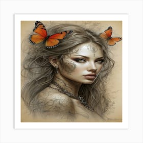 Woman With Butterflies Art Print