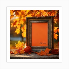 An Autumnal Scene Captured In Ultra Realistic Detail Showcases A Leaf Of Vibrant Orange Hue Profoun (2) Art Print