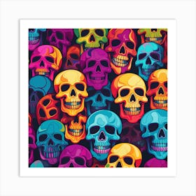 Colorful Skulls Seamless Pattern Art Print