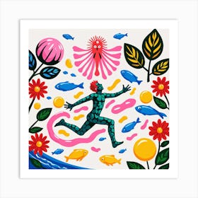 Man Running In The Water Art Print