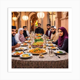 Group Of Muslims At Dinner Art Print