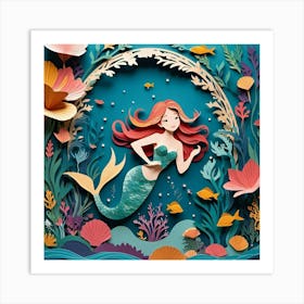 Mermaid Paper Cut Art Art Print