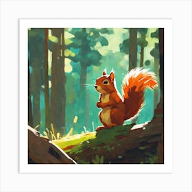 Squirrel In Forest Acrylic Painting Trending On Pixiv Fanbox Palette Knife And Brush Strokes Sty (2) Art Print