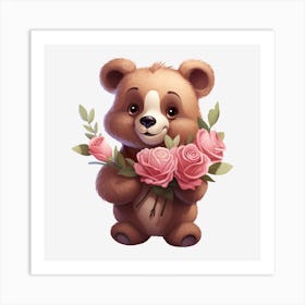 Teddy Bear With Roses 8 Art Print