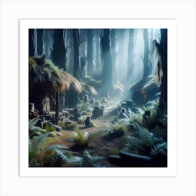 Huts In The Forest, Echoes of Endor: A Glimmer of Hope in the Forest Ruins 3 Art Print