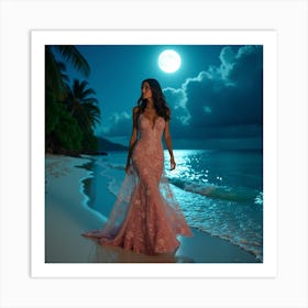 Pink Evening Gown On The Beach Art Print