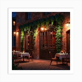 Restaurant At Night Art Print