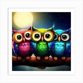 Three Colorful Owls Art Print