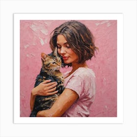 Girl With A Cat 4 Art Print