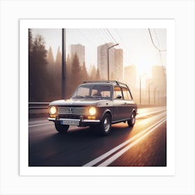 Vintage Car On The Road Art Print