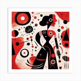 Woman In Black And Red Art Print