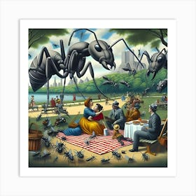 A Surrealist Drawing Of Ants Attacking A Family Picnic In Central Park 3 Art Print