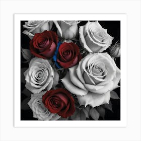 Red White And Blue Roses Art Print