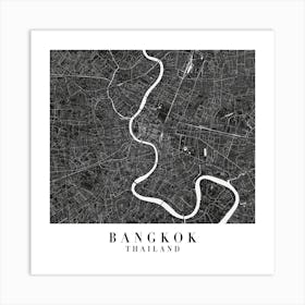 Bangkok Thailand Minimal Black Mono Street Map  Square Art Print