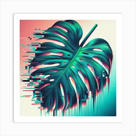 Glitch Large Monstera leaf, Glitch art Art Print