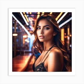 Beautiful Woman In A Bar Art Print