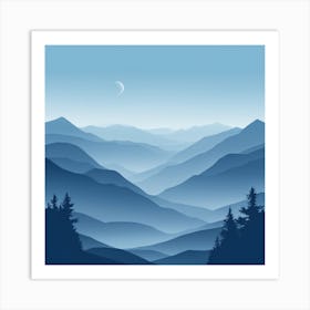 Misty mountains background in blue tone 32 Art Print