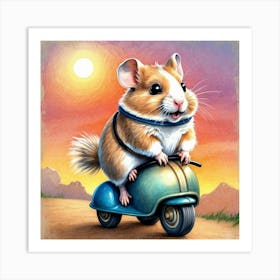 Hamster On A Scooter 7 Art Print