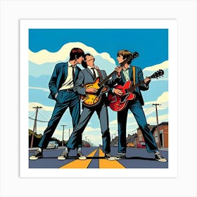 A Photograph With Three Pals Playing Harmony On The Road Similar To Pop Art Style Art Print