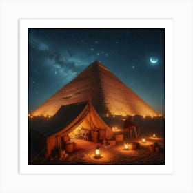 Bedouin Tent Infront Of Pyramid At Night 1 Art Print