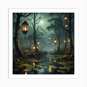 Lanterns In The Forest Art Print