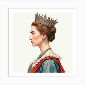 Regal Watercolor Painting Of Queen Elizabeth I, With Intricate Details 1 Art Print