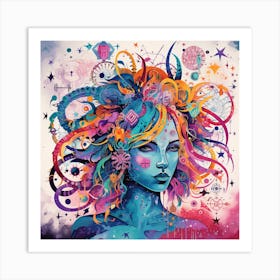 Woman With Colorful Hair Art Print