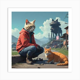 Cat And A Robot Art Print