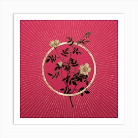 Gold Pink Hedge Rose Glitter Ring Botanical Art on Viva Magenta n.0144 Art Print
