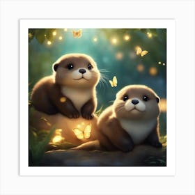 Cute Otters Art Print