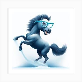 Blue Horse With Glasses 2 Art Print