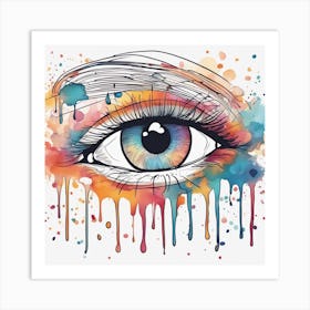 An Abstract Watercolour Painting Of A Cute Eye, Colourful, Whole Image, No Background, 8k, Paint Dri Art Print