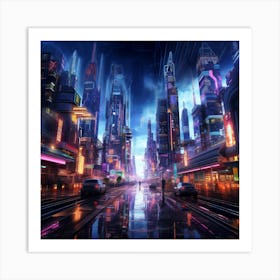 The Metropolis Of Tomorrow Neon Lit Skyscrapers 2 Art Print