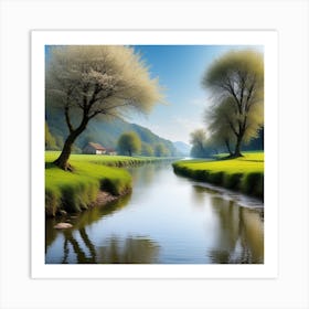 Tree By A River Art Print