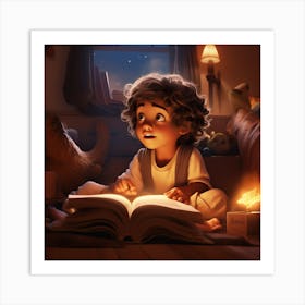 Little Boy Reading A Book Art Print