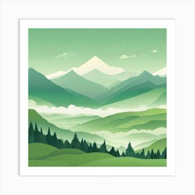 Misty mountains background in green tone 19 Art Print