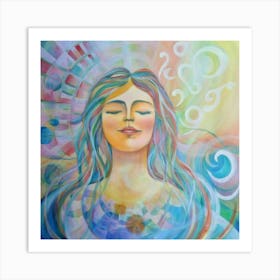 Captivating Happiness: Abstract Painting of a Woman Lost in Dreams. Art Print