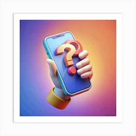 Hand Holding Smartphone With Question Mark Art Print