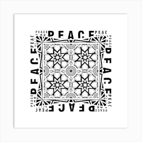 Geometric Pattern with Peace Lettering Art Print