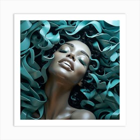 Afro-American Woman In A Green Ribbon Art Print