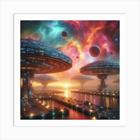 Spaceships In Space Art Print