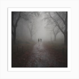 Two People Walking In The Fog Art Print