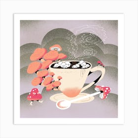 Mushroom Coffee Square Art Print